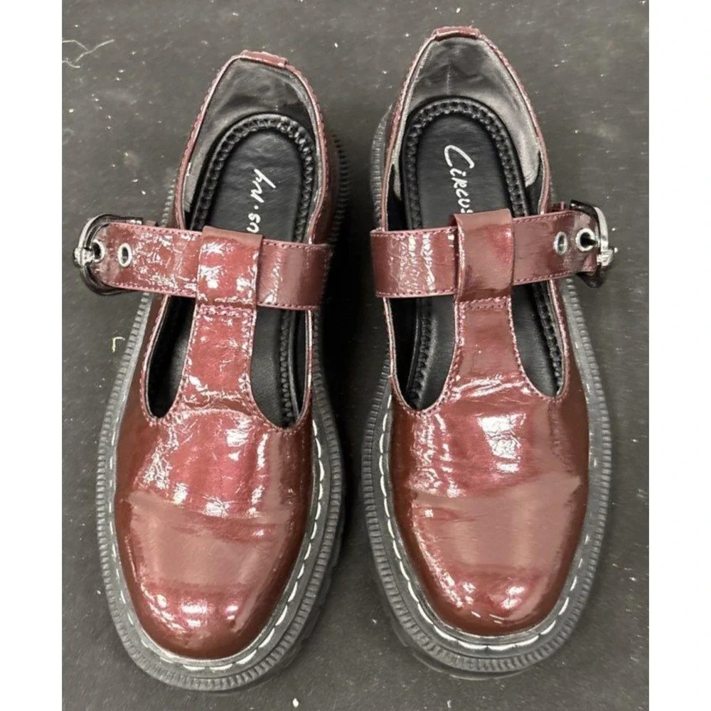 CIRCUS BY SAM EDELMAN Burgundy Patent T-Strap Mary Jane Shoes Size 6.5